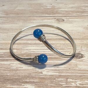 Sterling silver 925 Thai CI Bypass Bangle Bracelet Blue Tourmaline Stone Tips